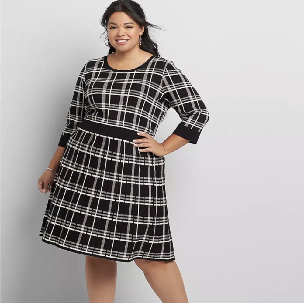 Lane Bryant Monochrome Checkered Midi Dress